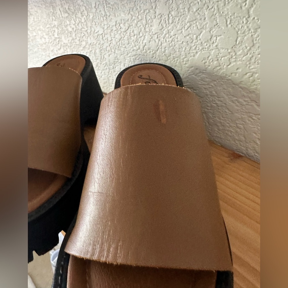 Free People Winona Wedge Sandal Brown Leather Slide Size 37/6.5 - Picture 6 of 9